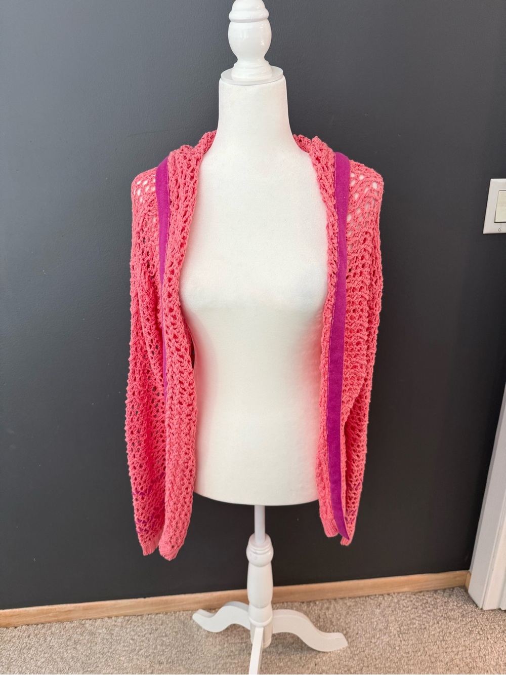 SWTR Open-Weave Hooded Cardigan Sweater - Pink